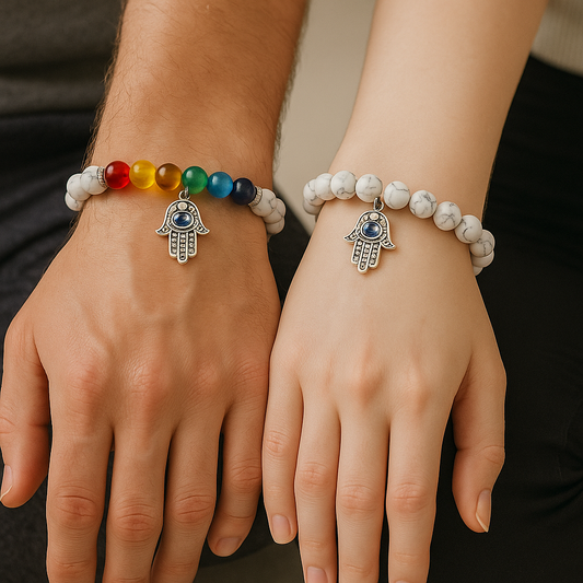 Seven Chakra Healing Bracelet with Hamsa Charm